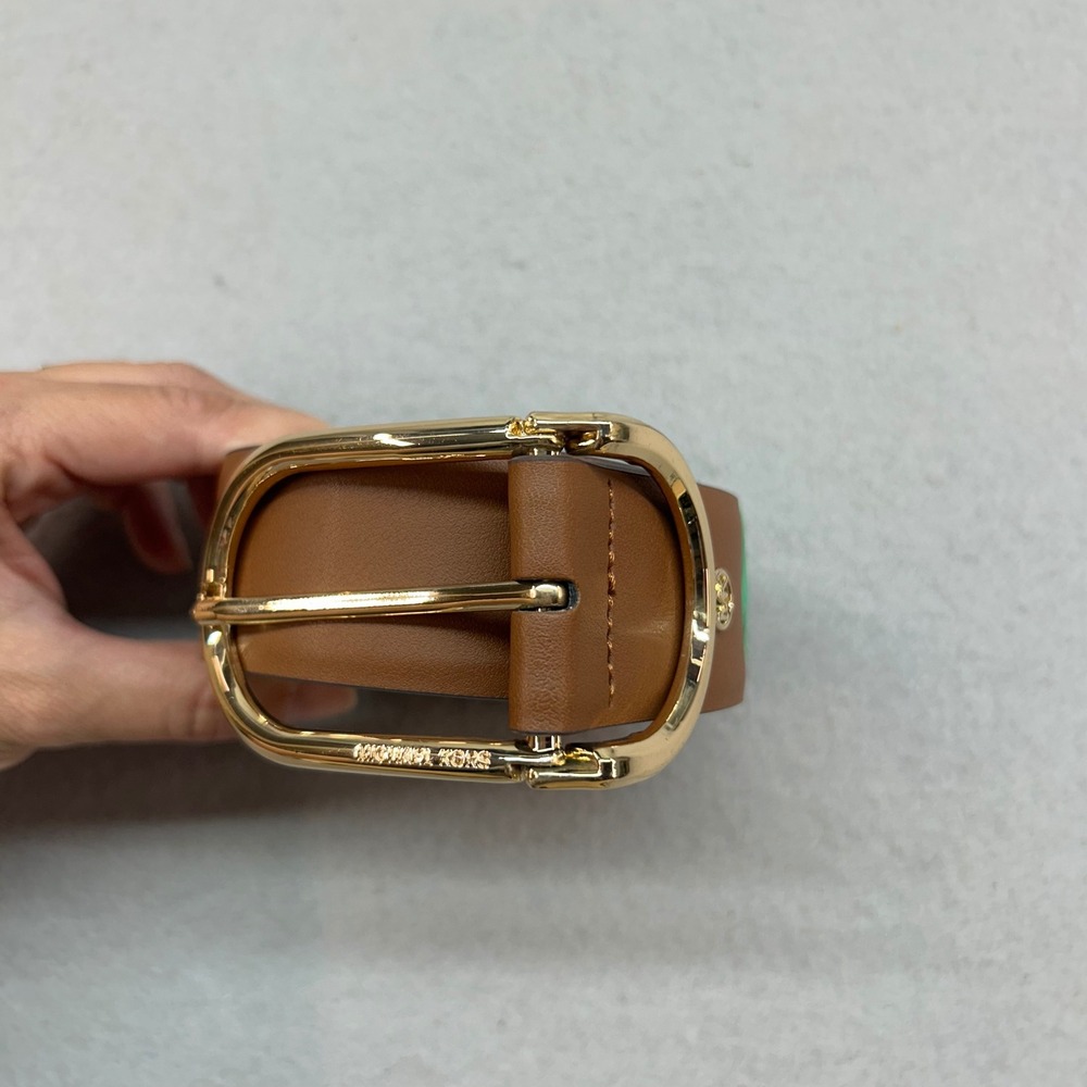NWT Michael Kors Womens Leather Belt Luggage Brown Gold Buckle Size S